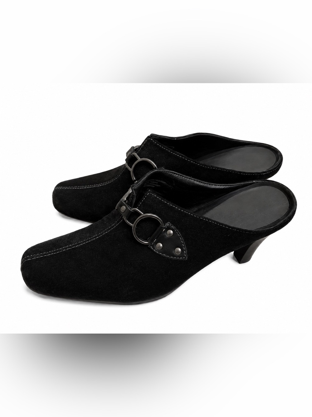 Aerosoles Black Suede Mules Slides Clogs with Silver Buckles Size Slip On 6